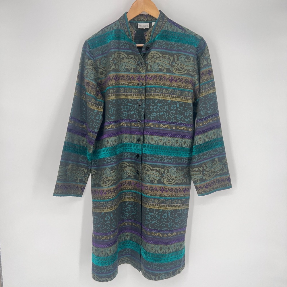 Chico's Teal Green Purple Patterned Men Nehru Jacket